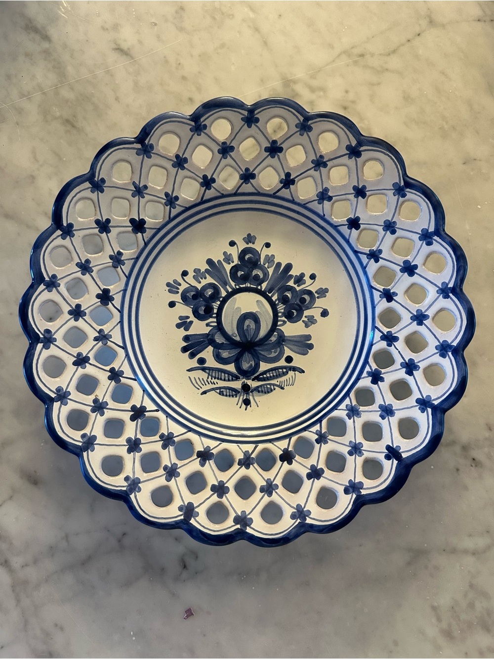 Blue White Lattice Edge Plate Vintage Vestal ALCOBACA Plate Wall Decor RARE FIND